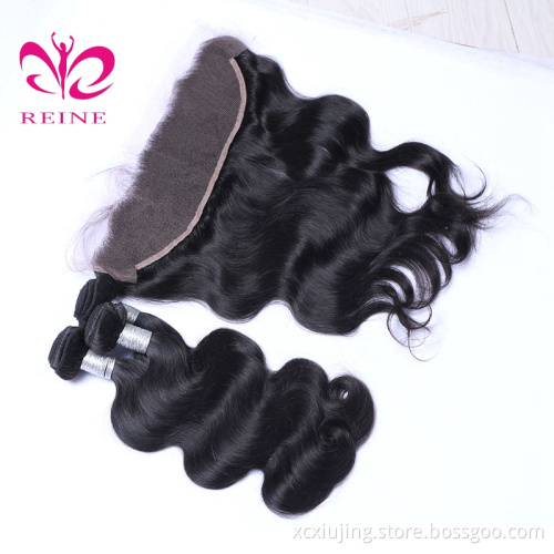 Brazilian Hair body wave virgin human hair Bundles with 13x4 Lace Frontal Closure 100%  Human Hair 3 Bundles With Frontal